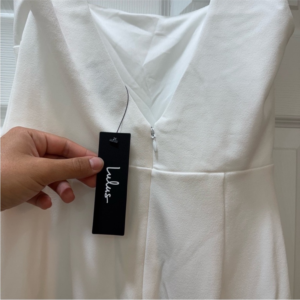 Lulu's Moment Maker White Square Neck Trumpet Midi Dress - Picture 6 of 7